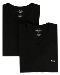 schwarzes bedrucktes T-Shirt mit einem V-Ausschnitt von Armani Exchange