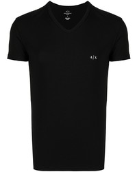 schwarzes bedrucktes T-Shirt mit einem V-Ausschnitt von Armani Exchange