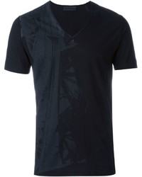 schwarzes bedrucktes T-Shirt mit einem V-Ausschnitt von Diesel Black Gold