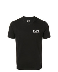 schwarzes bedrucktes T-Shirt mit einem V-Ausschnitt von Ea7 Emporio Armani