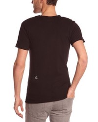 schwarzes bedrucktes T-Shirt mit einem V-Ausschnitt von Eleven Paris