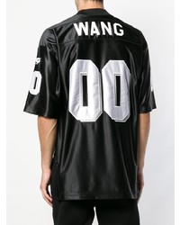 schwarzes bedrucktes T-Shirt mit einem V-Ausschnitt von Alexander Wang