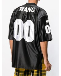 schwarzes bedrucktes T-Shirt mit einem V-Ausschnitt von Alexander Wang
