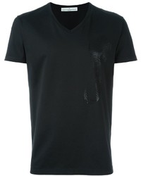 schwarzes bedrucktes T-Shirt mit einem V-Ausschnitt von Golden Goose Deluxe Brand