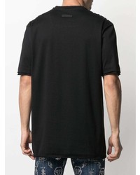 schwarzes bedrucktes T-Shirt mit einem V-Ausschnitt von Philipp Plein