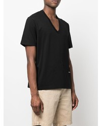 schwarzes bedrucktes T-Shirt mit einem V-Ausschnitt von DSQUARED2