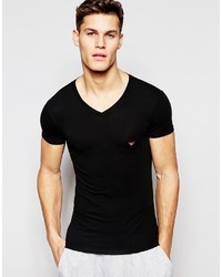 schwarzes bedrucktes T-Shirt mit einem V-Ausschnitt von Emporio Armani