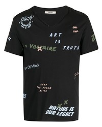 schwarzes bedrucktes T-Shirt mit einem V-Ausschnitt von Zadig & Voltaire