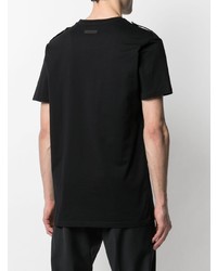 schwarzes bedrucktes T-shirt mit einer Knopfleiste von Philipp Plein