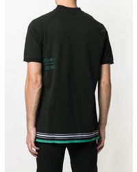 schwarzes bedrucktes T-shirt mit einer Knopfleiste von Les Benjamins