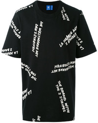 schwarzes bedrucktes T-shirt von adidas
