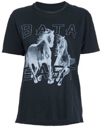 schwarzes bedrucktes T-shirt von Baja East