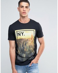 schwarzes bedrucktes T-shirt von Celio