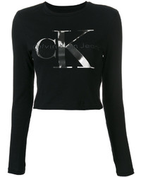 schwarzes bedrucktes T-shirt von CK Calvin Klein