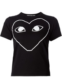 schwarzes bedrucktes T-shirt von Comme des Garcons