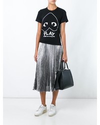 schwarzes bedrucktes T-shirt von Comme des Garcons