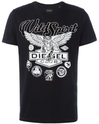 schwarzes bedrucktes T-shirt von Diesel
