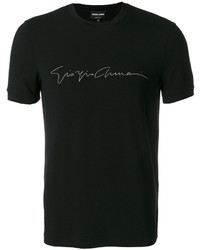 schwarzes bedrucktes T-shirt von Giorgio Armani