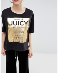 schwarzes bedrucktes T-shirt von Juicy Couture