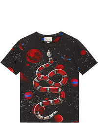 schwarzes bedrucktes T-shirt von Gucci