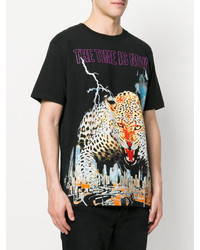 schwarzes bedrucktes T-shirt von Marcelo Burlon County of Milan