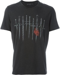 schwarzes bedrucktes T-shirt von John Varvatos