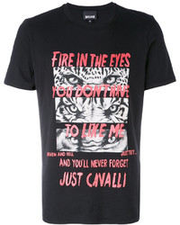 schwarzes bedrucktes T-shirt von Just Cavalli