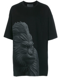 schwarzes bedrucktes T-shirt von Juun.J
