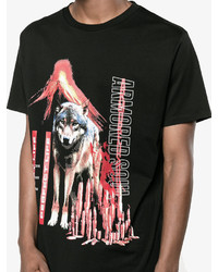 schwarzes bedrucktes T-shirt von Marcelo Burlon County of Milan