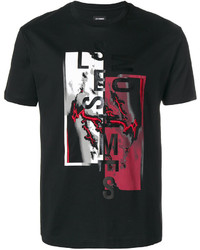 schwarzes bedrucktes T-shirt von Les Hommes