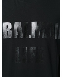 schwarzes bedrucktes T-shirt von Balmain