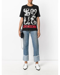 schwarzes bedrucktes T-shirt von Love Moschino