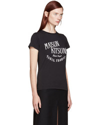 schwarzes bedrucktes T-shirt von MAISON KITSUNE