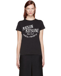 schwarzes bedrucktes T-shirt von MAISON KITSUNE