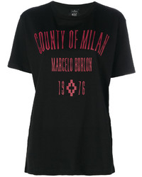 schwarzes bedrucktes T-shirt von Marcelo Burlon County of Milan
