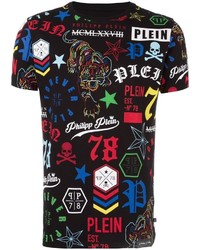 schwarzes bedrucktes T-shirt von Philipp Plein