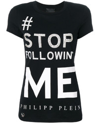 schwarzes bedrucktes T-shirt von Philipp Plein
