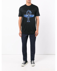 schwarzes bedrucktes T-shirt von Lanvin