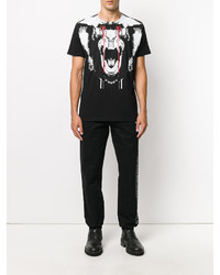 schwarzes bedrucktes T-shirt von Marcelo Burlon County of Milan