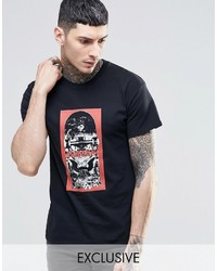schwarzes bedrucktes T-shirt von Reclaimed Vintage