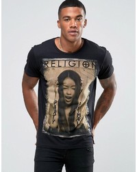schwarzes bedrucktes T-shirt von Religion