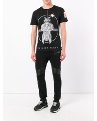 schwarzes bedrucktes T-shirt von Philipp Plein