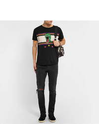 schwarzes bedrucktes T-shirt von Saint Laurent