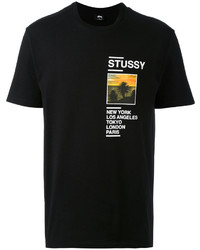 schwarzes bedrucktes T-shirt von Stussy