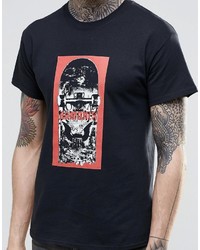 schwarzes bedrucktes T-shirt von Reclaimed Vintage