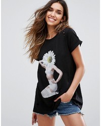 schwarzes bedrucktes T-shirt von Wildfox Couture