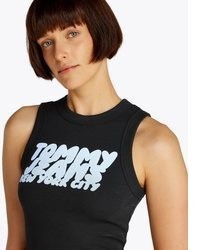 schwarzes bedrucktes Trägerkleid von Tommy Jeans