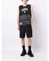 schwarzes bedrucktes Trägershirt von AAPE BY A BATHING APE