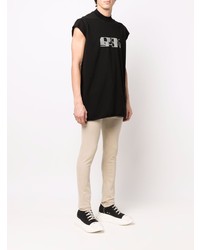 schwarzes bedrucktes Trägershirt von Rick Owens DRKSHDW