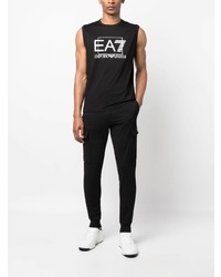 schwarzes bedrucktes Trägershirt von Ea7 Emporio Armani